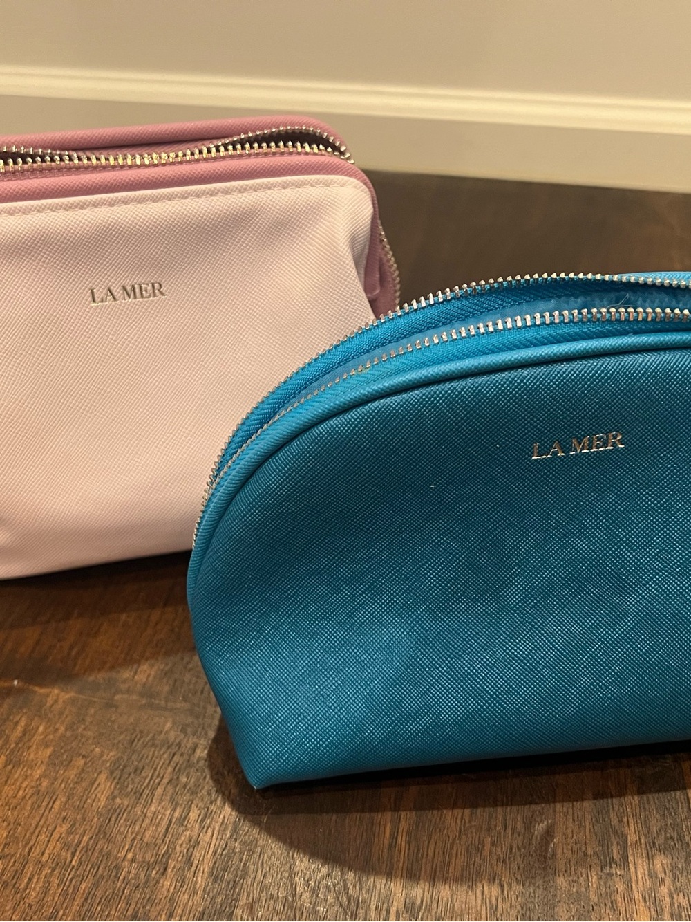 La Mer Blue and Pink Double Cosmetic Pouches